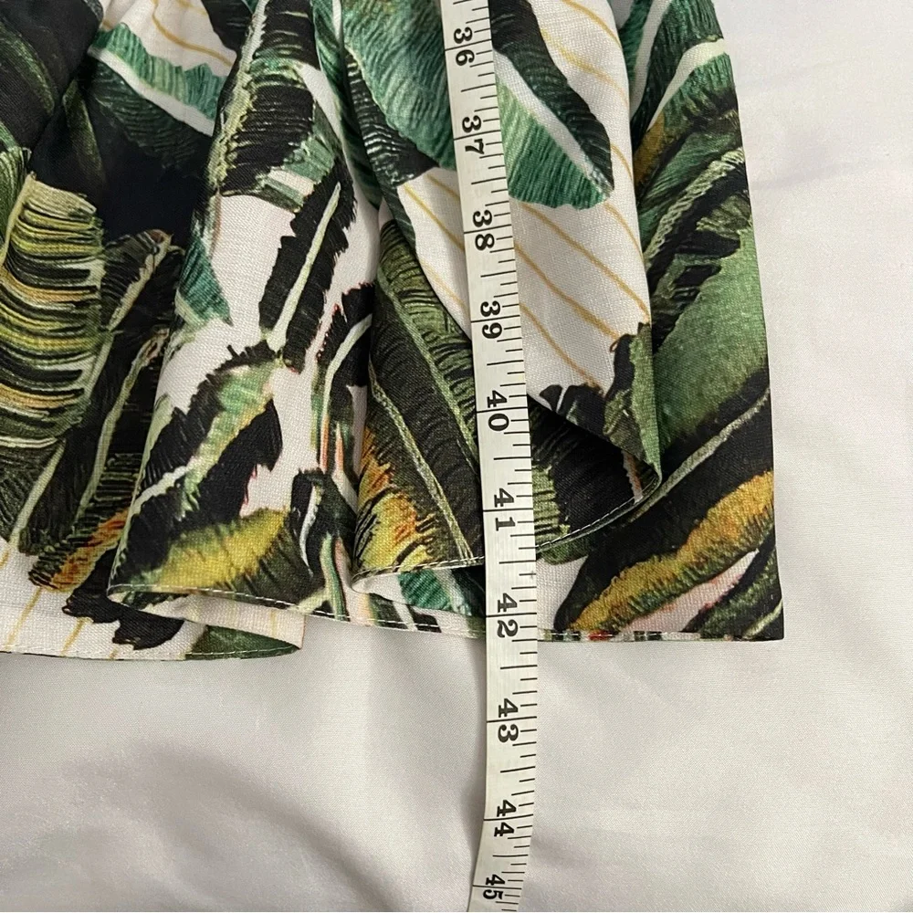 Green multi smocked back ruched crop top split thigh midi skirt set